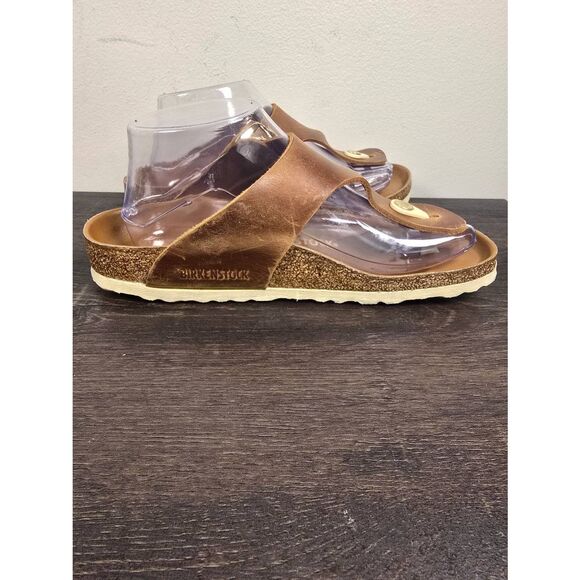 Birkenstock Gizeh Big Gold Buckle Cognac Brown Leather Size 39 Women’s Size 8 - Picture 3 of 7